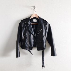 Zara Cropped Faux Leather Moto Jacket